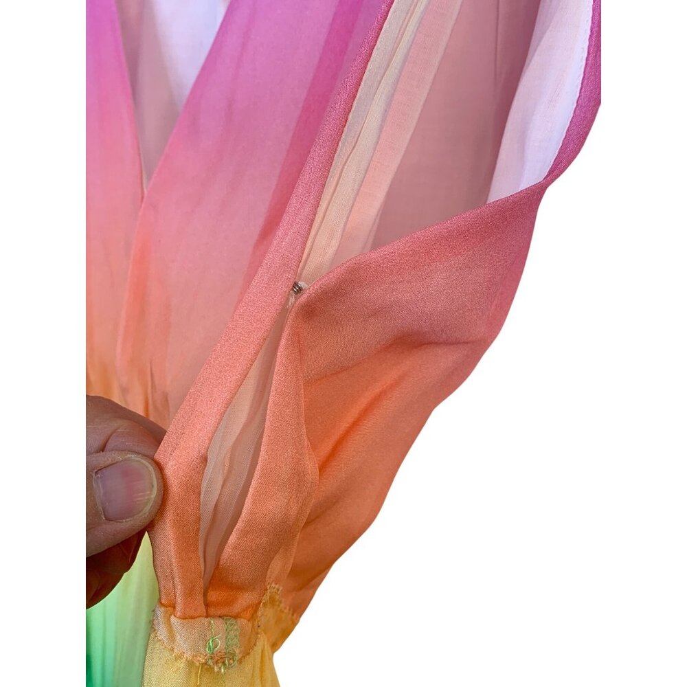Rainbow Silk Tiered Maxi Dress Sleeveless V-Neck Designer Festival RX10446 - Picture 5 of 11